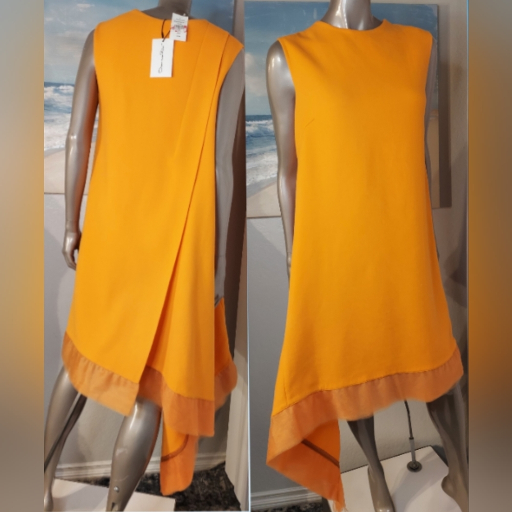 $1,790 NEW OSCAR DE LA RENTA  ORANGE ASYMMETRIC WOOL DRESS US 6